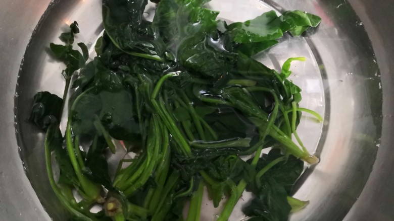鸡蛋炒菠菜,焯水的菠菜,放冷水中过凉