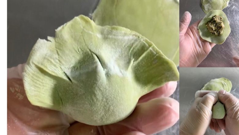彩色猪肉酸菜大馅水饺🥟,放上足量的馅料多多的😄双手对捏