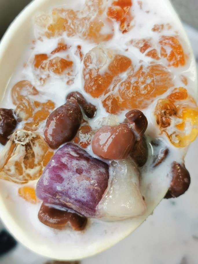 自制三色芋圆(健康粗粮),桃胶红豆椰汁奶芋圆,润润哒😋😋😋