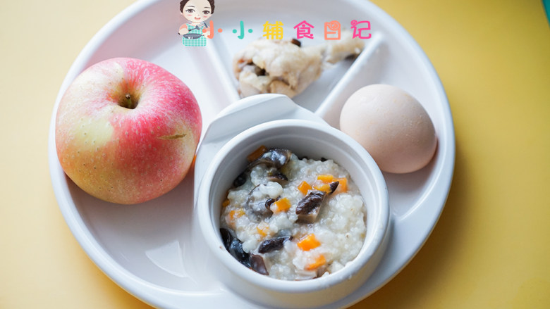 10个月以上香菇鸡腿粥,可以把鸡腿拿出来弄成丝也可以直接给孩子啃