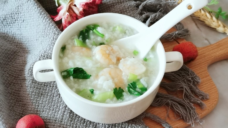 蔬菜虾仁粥,美味早餐粥出锅啦