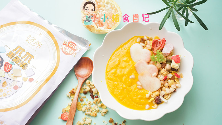 36个月以上辅食南瓜蜜桃麦片粥,南瓜也可以换成紫薯,味道会不一样但是都好吃的