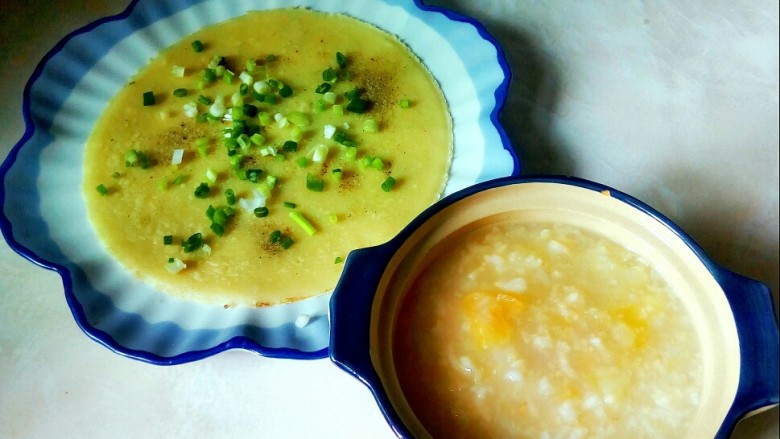 #中式早餐# 果香黄金粥+椒盐葱花鸡蛋饼,美味营养中式早餐,开吃。