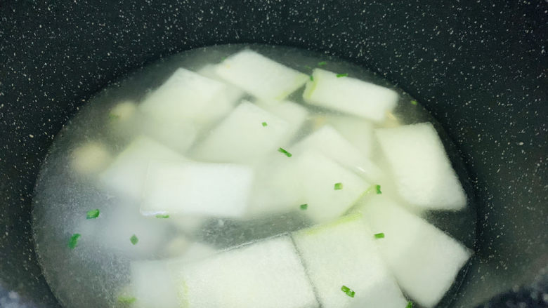 冬瓜肉丸汤,把冬瓜也加入一起炒香,再加适量清水;