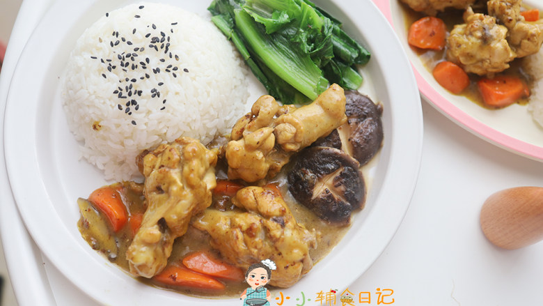 12个月以上辅食咖喱鸡腿饭,一岁以上的宝宝可以加酱油但是不能太多哦