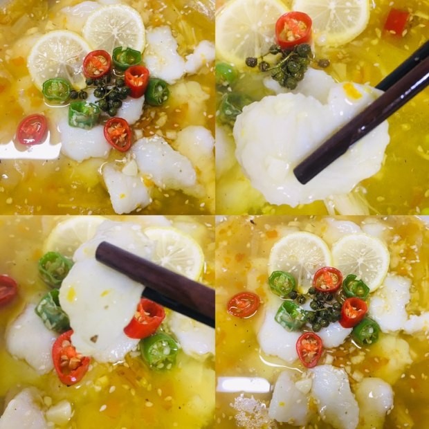 酸汤龙利鱼,喜欢酸一点柠檬也可以加里面。
开吃了,来一口?