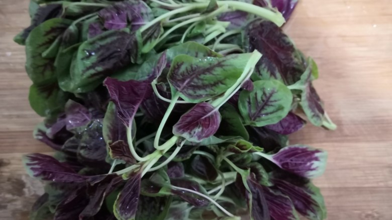 蒜香虾皮红苋,先把苋菜,摘去老根和老叶