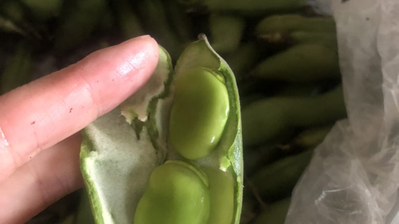 葱油蚕豆,剥出来很嫩,这种蚕豆随便一炒味道很鲜,可以带皮吃。