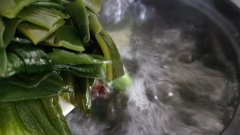 海带炖排骨,喜欢海带熟糯点的,现在就加入海带,大火煮开后,盖盖子开小火炖约40分钟左右。喜欢海带生点的,先把排骨炖的差不多快熟时再加入海带。