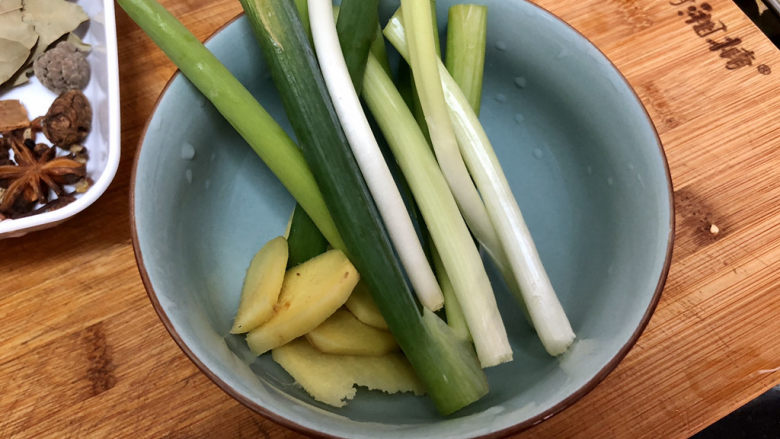 凉拌鸡胗➕ 飞来为尔系彩丝,<a style='color:red;display:inline-block;' href='/shicai/ 157'>小葱</a>择好洗净切段,姜清洗去皮,2/3切片