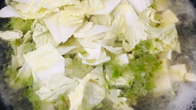 白菜炖豆腐,煮沸加白菜~