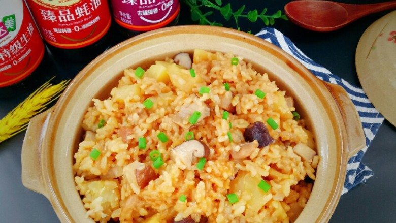 香菇滑鸡煲仔饭,成品图,太美味了