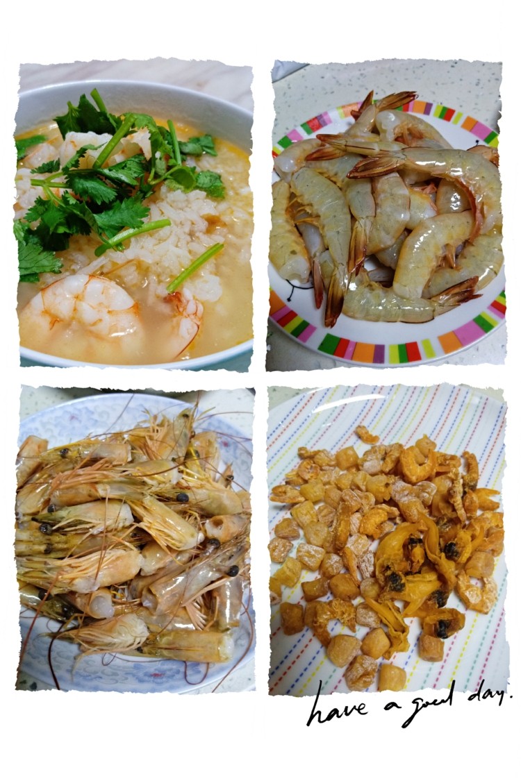 鲜虾瑶柱粥,一定要记得放姜片,料酒。去腥