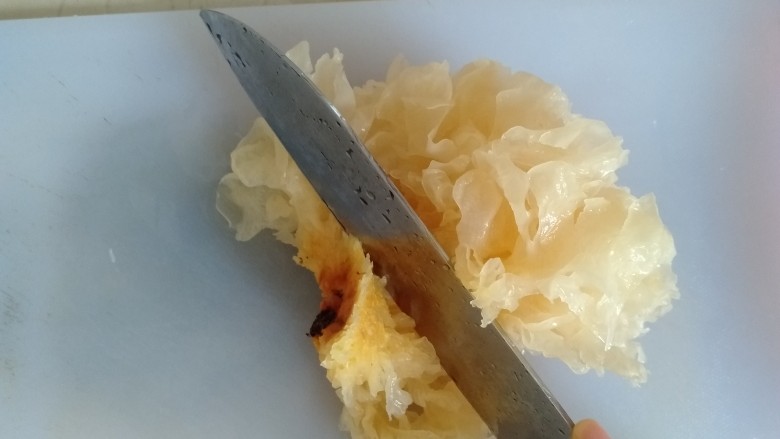 紫薯银耳粥,银耳泡发了洗干净切掉根部