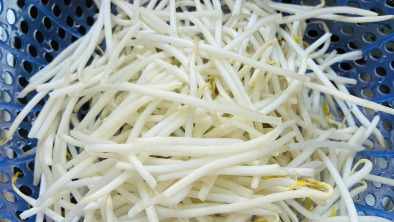 爆炒绿豆芽,将绿豆芽择掉尾部,清洗干净沥干水分
