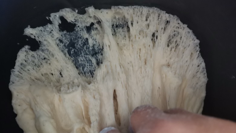 虾仁培根披萨,发酵好的面团,充满蜂窝组织