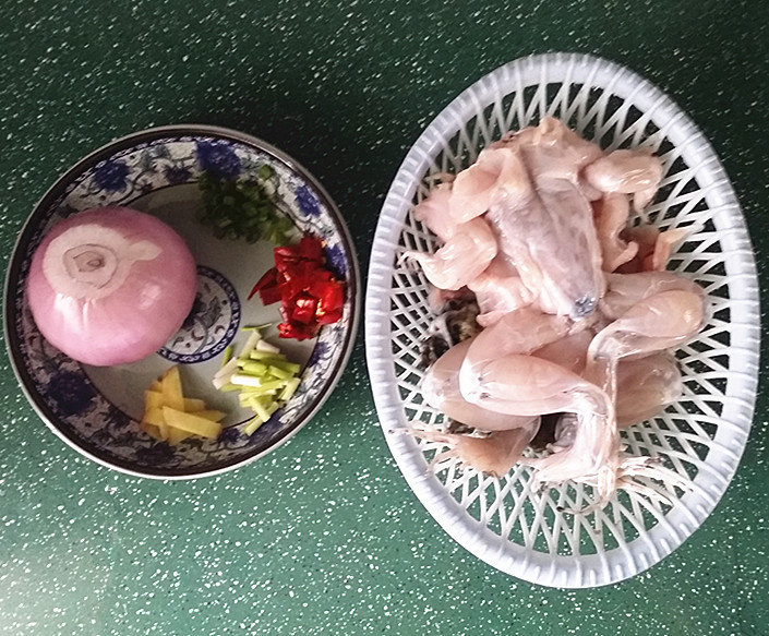 红烧牛蛙,备好食材,<a style='color:red;display:inline-block;' href='/shicai/ 270'>牛蛙</a>买好请商贩代为宰杀好