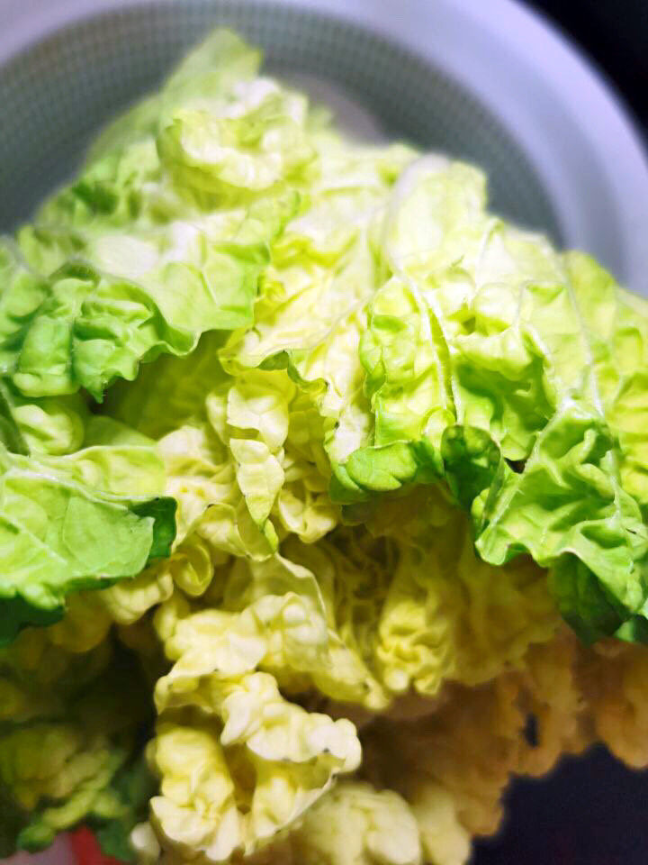 白菜炒豆腐,这种白菜有黄有绿,很容易煮软