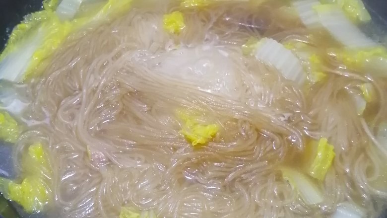 瘦肉白菜炖粉条,加入盐和蚝油调味