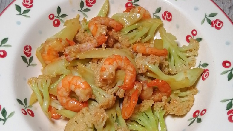 花菜炒虾仁.,出锅啦