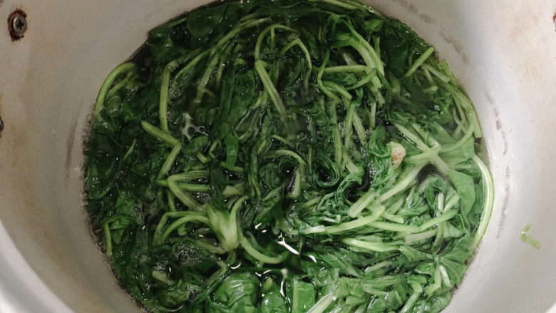 上汤菠菜,另起一口锅,将菠菜进行汆烫