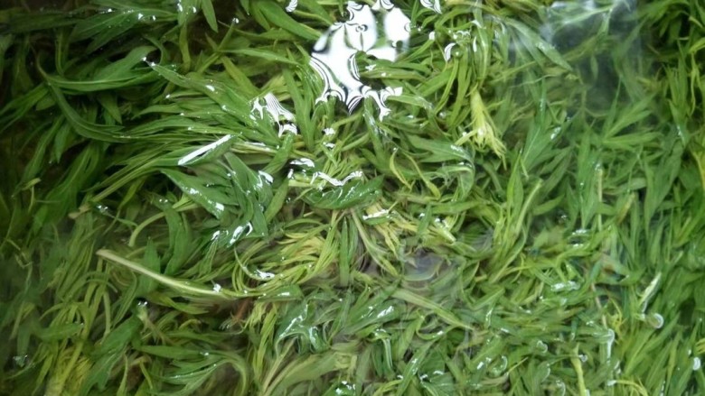 艾草青团,艾草清洗干净后,加入锅中煮一会儿,焯水后放入冷水中再清洗下即可(也可以放入冷水中浸泡几个小时,主要是将艾草中的苦味去除,依个人喜好)
