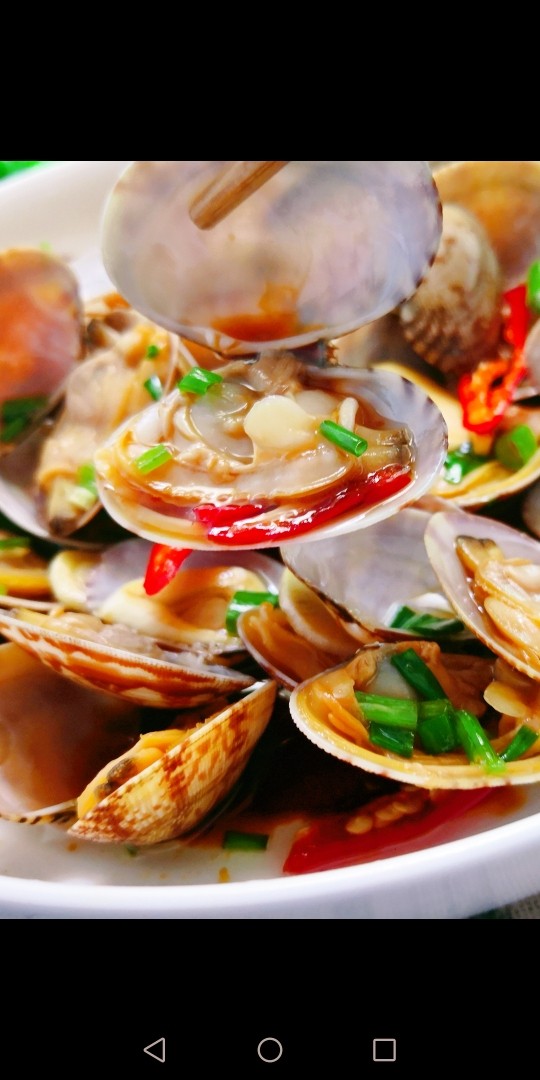 葱油花蛤,来个特写,好诱人哦!
