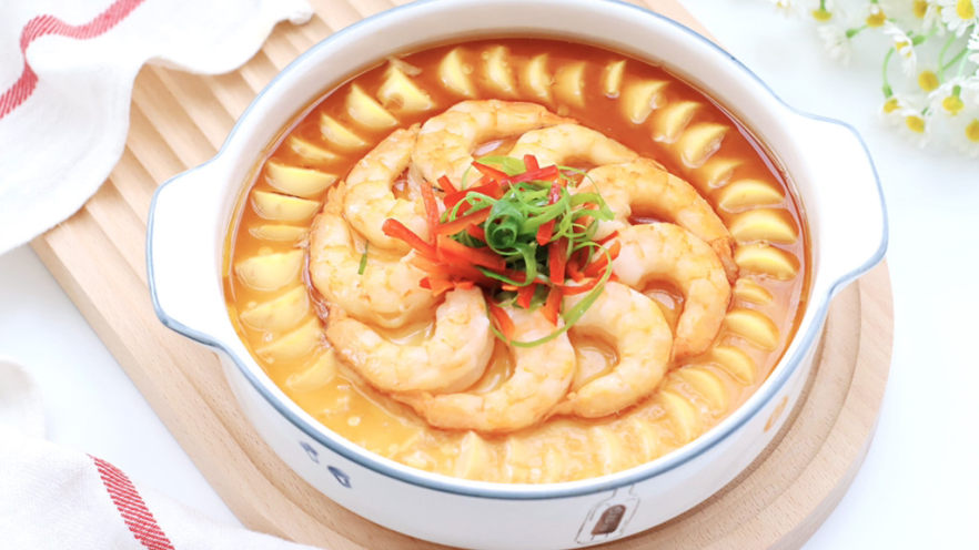 豆腐虾仁蒸蛋