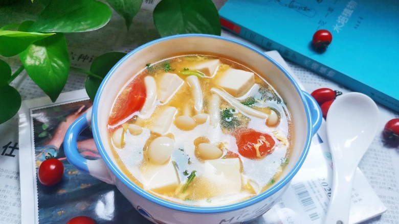 白玉菇豆腐鸡蛋汤,成品图!