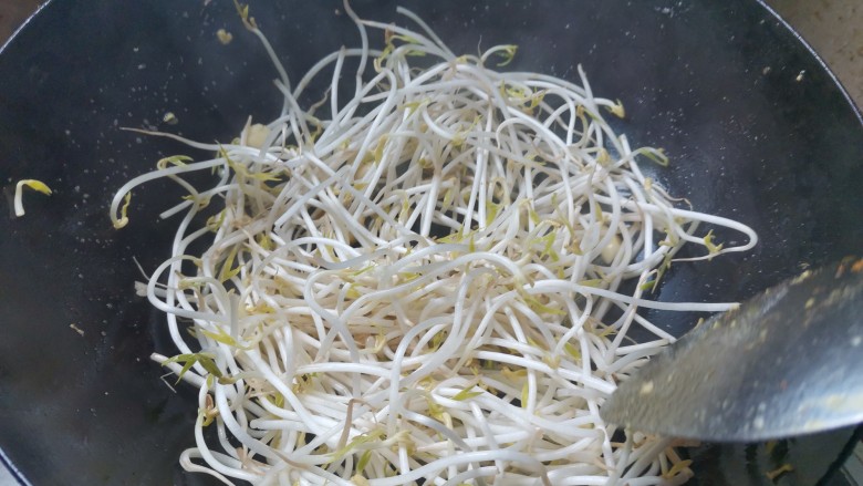 韭菜豆芽炒粉丝,下入<a style='color:red;display:inline-block;' href='/shicai/ 133'>绿豆芽</a>,翻炒均匀