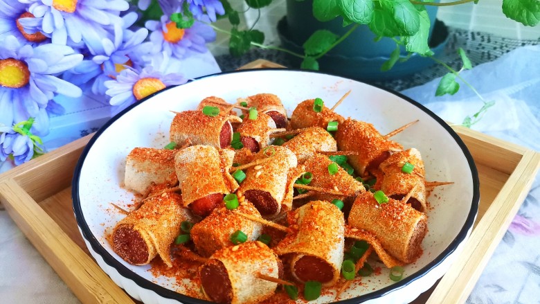 牙签火腿豆皮卷,成品图!
