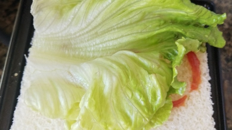 早餐时刻,铺上生菜叶子