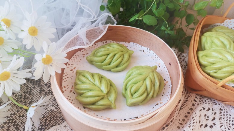 菠菜柳叶馒头,成品图!