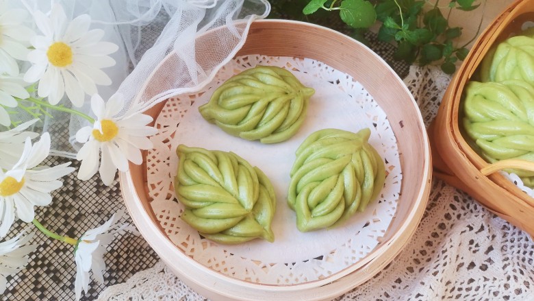 菠菜柳叶馒头,成品图!