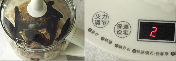 灵芝莲藕排骨汤,盖上壶盖,扣紧,选择2药膳功能,就不用管了。