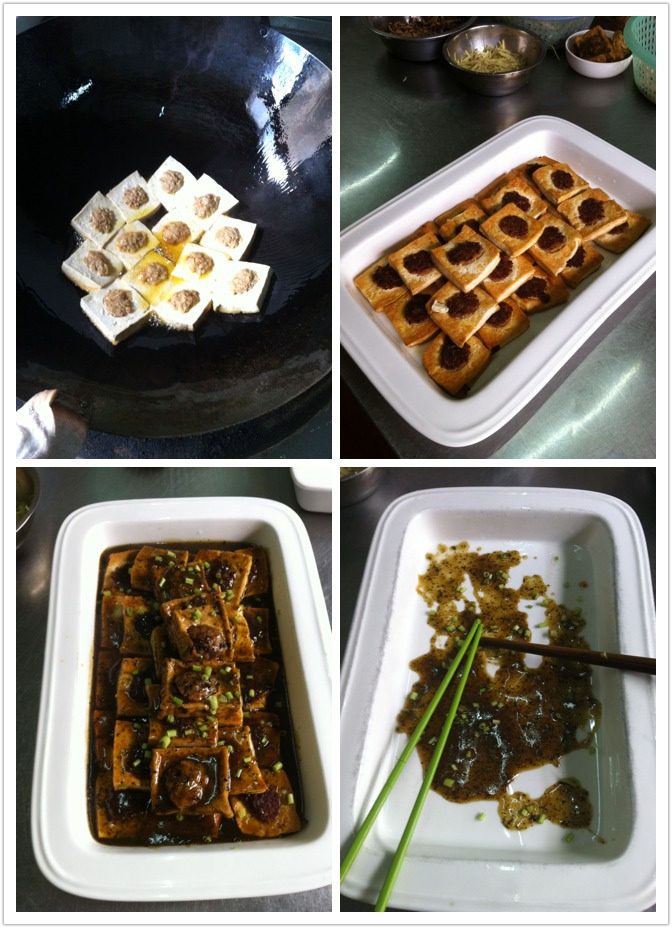 香椿酿客家豆腐,锅下油下<a style='color:red;display:inline-block;' href='/shicai/ 130'>香椿</a>炒香，放入高汤调味，蚝油，酱油，味精勾欠即可