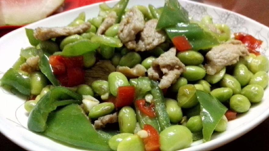 夏日家常小炒――双椒毛豆米