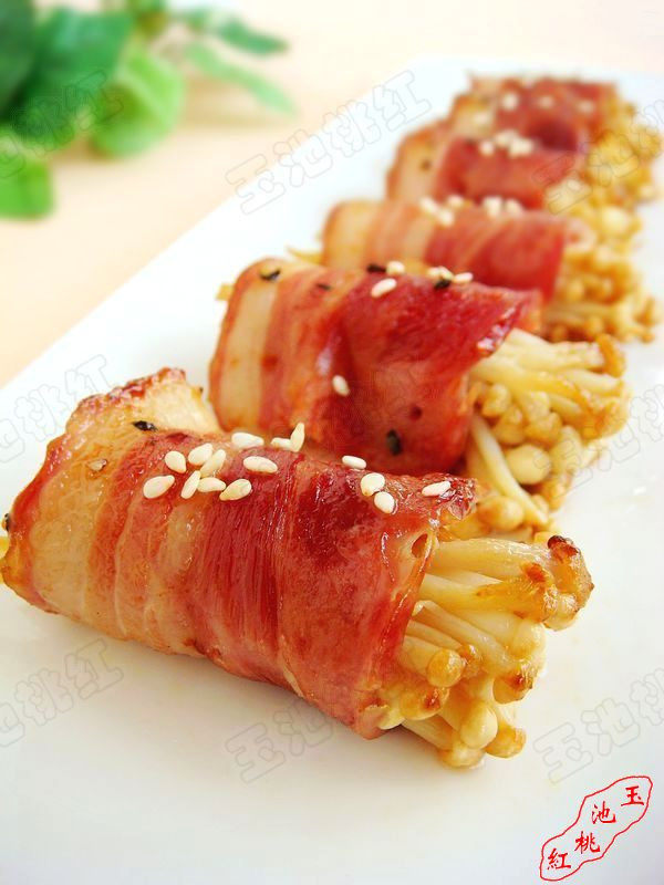 香煎培根金针菇卷  