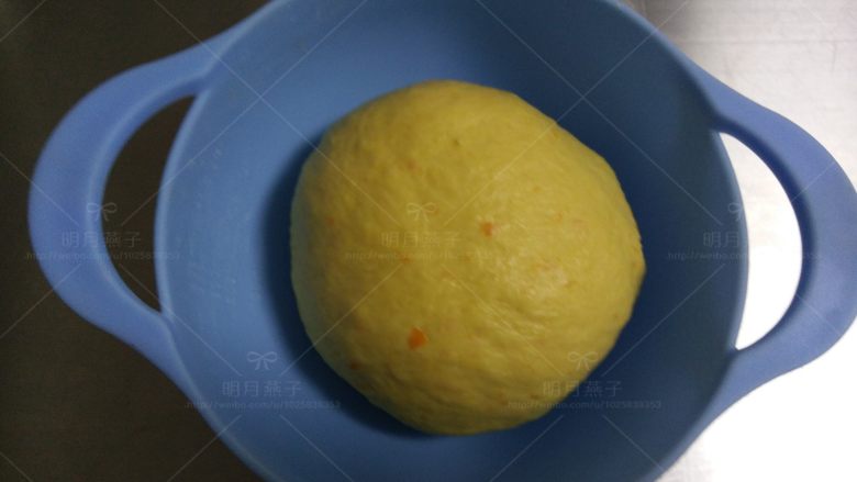 胡萝卜酸奶餐包,面团放入盆中,加盖保鲜膜,放温暖处发酵。