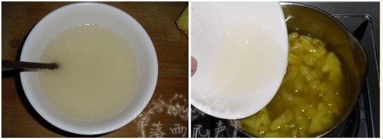 一个菠萝做出三种风味果冻,用少量水将<a style='color:red;display:inline-block;' href='/shicai/ 6391'>白凉粉</a>冲调开，将<a style='color:red;display:inline-block;' href='/shicai/ 6391'>白凉粉</a>倒入锅中拌匀煮开