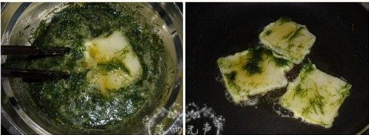 海苔香煎年糕,将年糕片在海苔蛋液里裹一下，平底锅放油小火加热