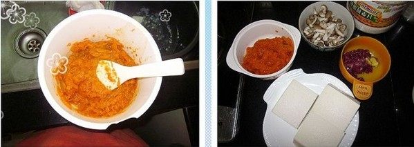 南瓜浓香牛肉豆腐,<a style='color:red;display:inline-block;' href='/shicai/ 266'>茶树菇</a>洗净切小段，<a style='color:red;display:inline-block;' href='/shicai/ 216'>牛肉</a>切小粒，豆腐沥干水份备用。