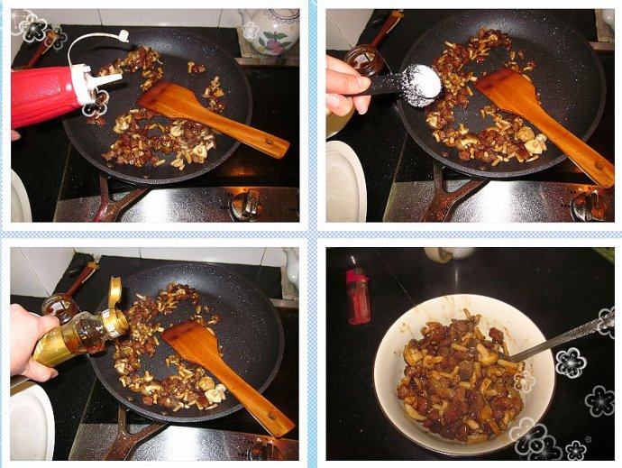 南瓜浓香牛肉豆腐,锅内继续加入茶树菇粒翻炒至菇粒稍变软，调入适量的盐和<a style='color:red;display:inline-block;' href='/shicai/ 813'>鸡粉</a>，再加入事先炒好的牛肉粒，加入一勺的<a style='color:red;display:inline-block;' href='/shicai/ 26895'>黑椒酱</a>，快速翻炒均匀即可关火。