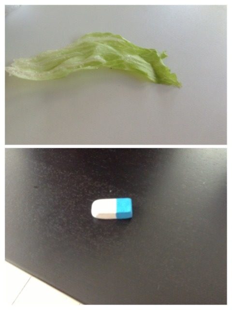 生菜沙拉,把菜切成这样大小,象橡皮擦一样粗细。