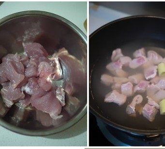 面包机版芝麻肉松,里脊肉切4厘米左右见方的大块。冷水下锅，放少许葱姜，<a style='color:red;display:inline-block;' href='/shicai/ 718'>料酒</a>焯去血沫杂质。