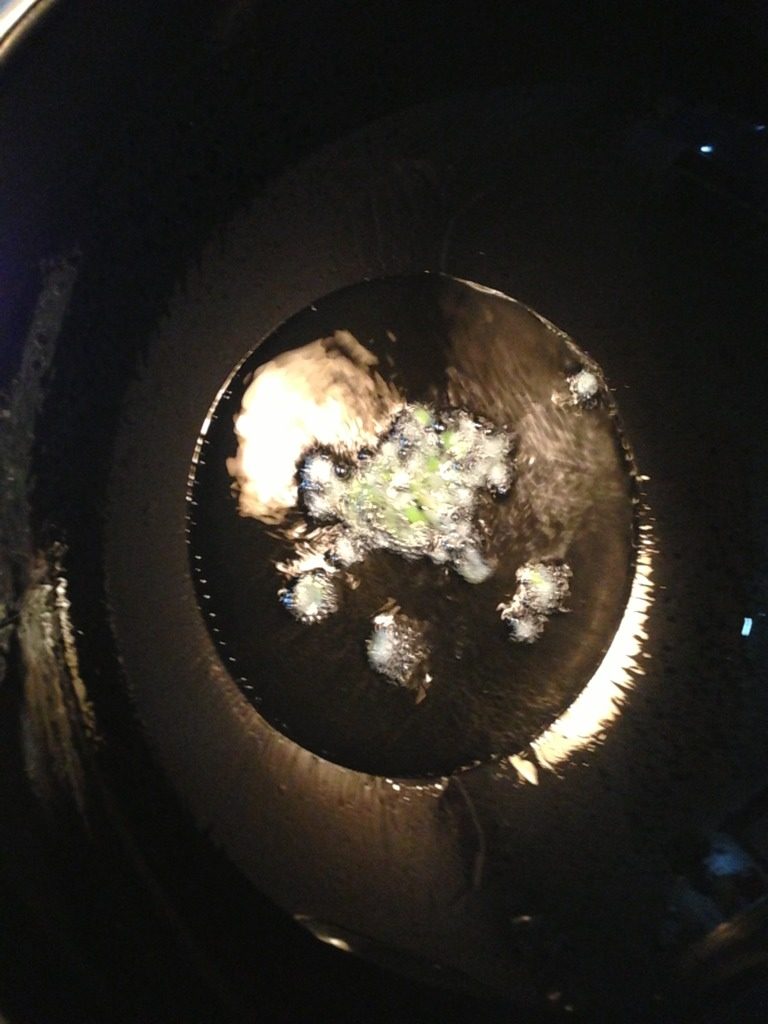 土豆焖豆角,热锅放油，热至八分放葱末爆香