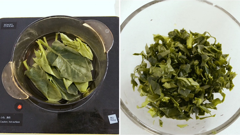 宝宝辅食:煎豆腐,二、接下来我们再做点配菜放在上面,可以让宝宝一起吃掉哈
1、把菠菜焯水,沥干水份(菠菜用开水焯一下,这样就可以释出大部分的草酸啦),将焯水后的菠菜切碎备用。