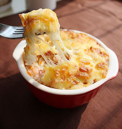 虾仁培根芝士焗饭