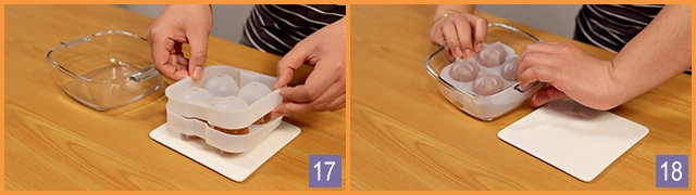 玫瑰养颜果冻，吃着吃着就变美了,17、然后慢慢分开两半模具，动作要轻，太大力会让果冻裂开，成品就不那么漂亮了

18、上层脱好后用一个容器盖住果冻，然后倒扣过来