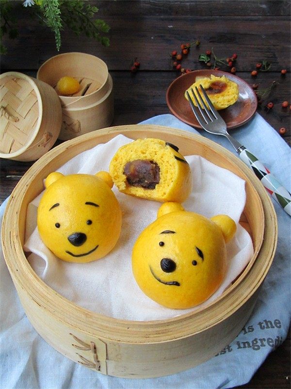 维尼豆沙馒头,出锅喽,看我们维尼是不是很帅
